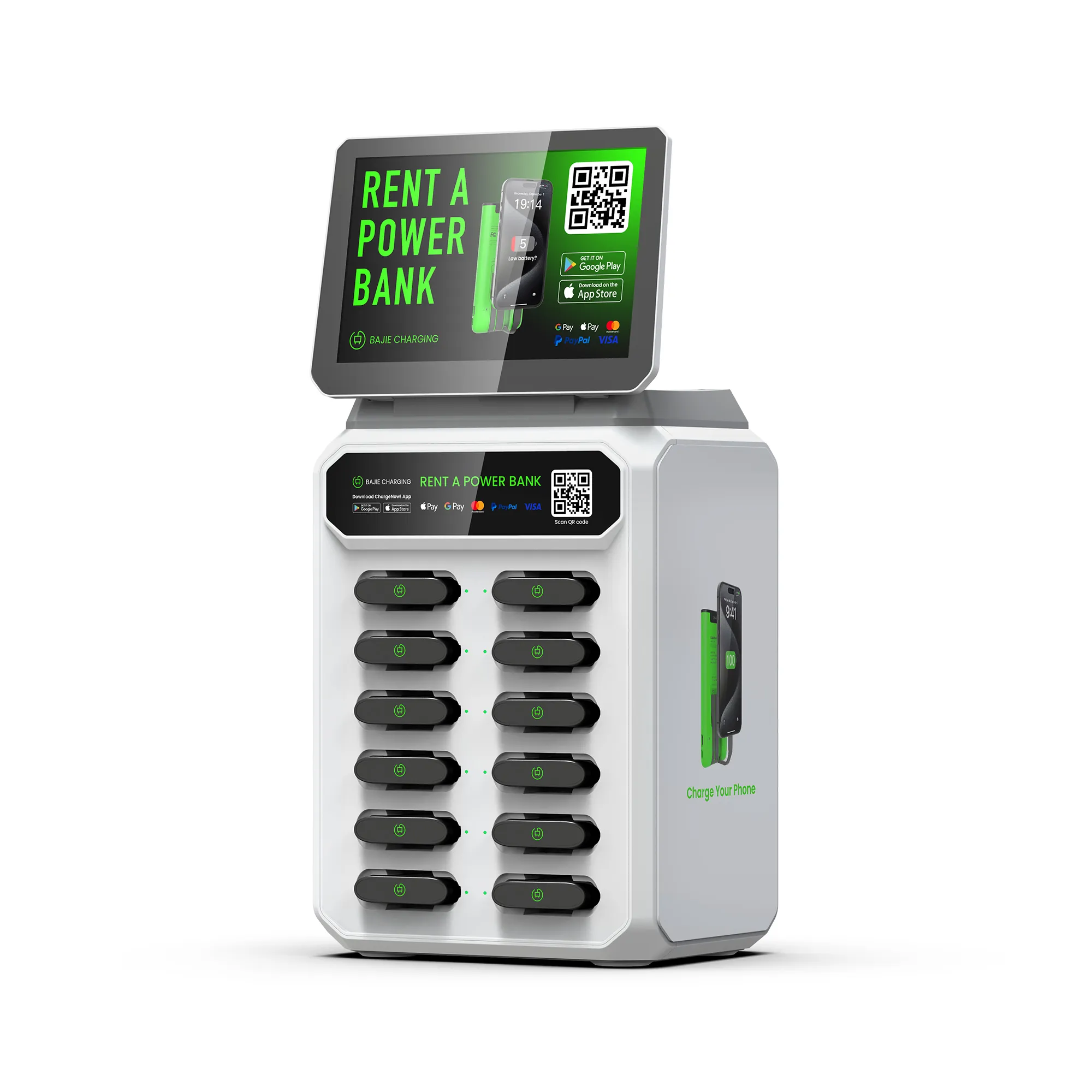 12-Slot Power Bank Rental Machine With Screen