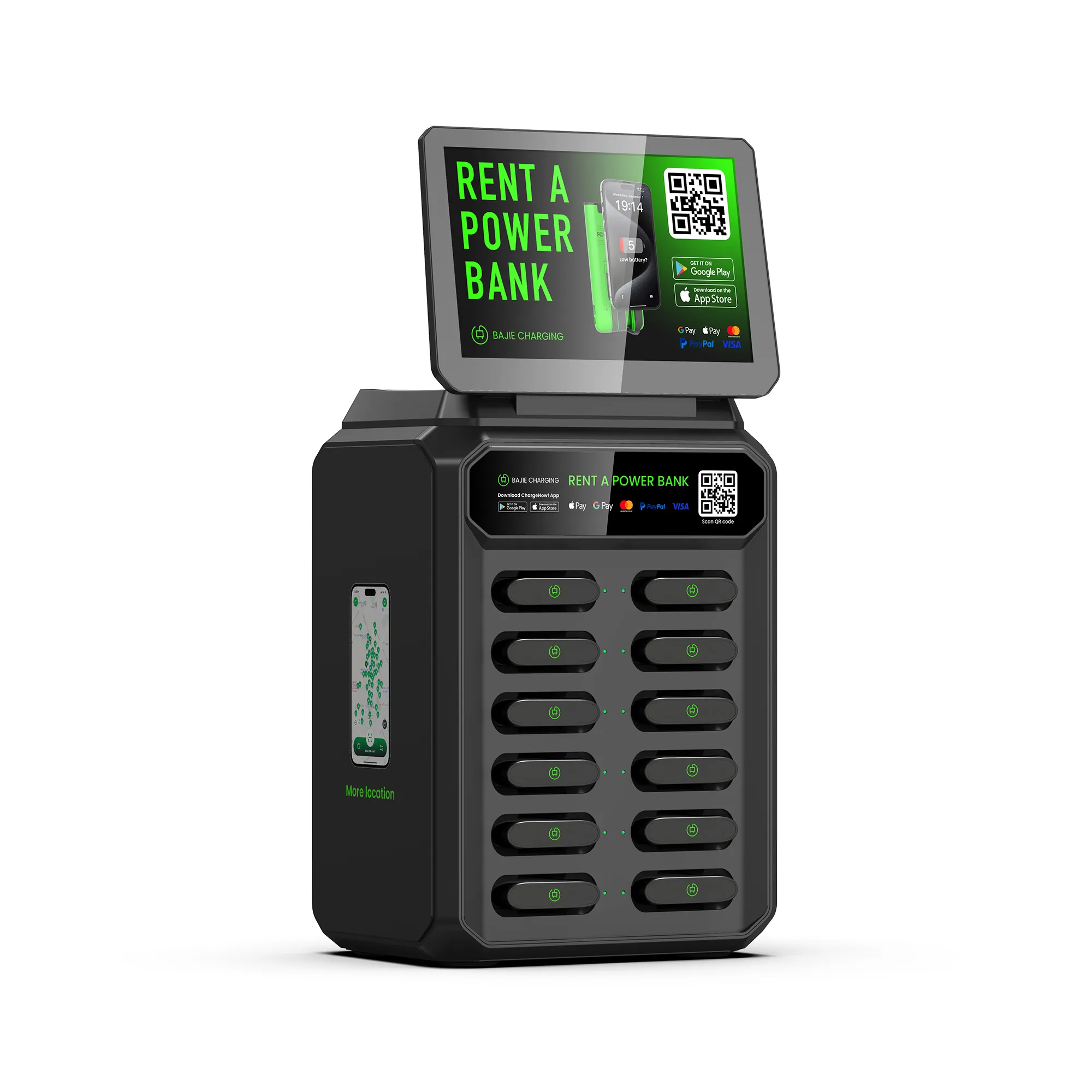 12-Slot Power Bank Rental Machine With Screen
