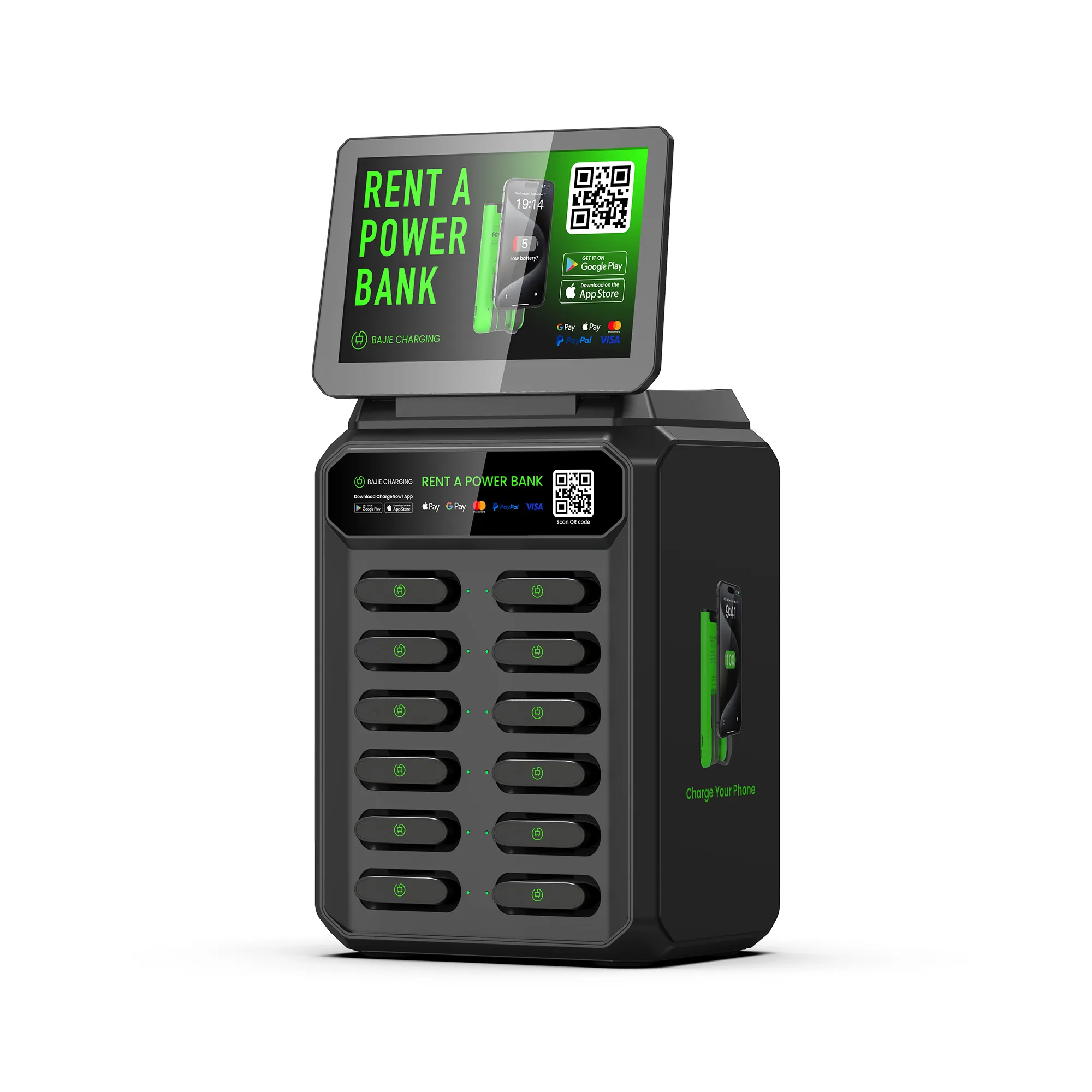 12-Slot Power Bank Rental Machine With Screen