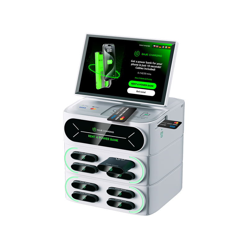 8 slots & touch screen & credit card shared power bank rental station