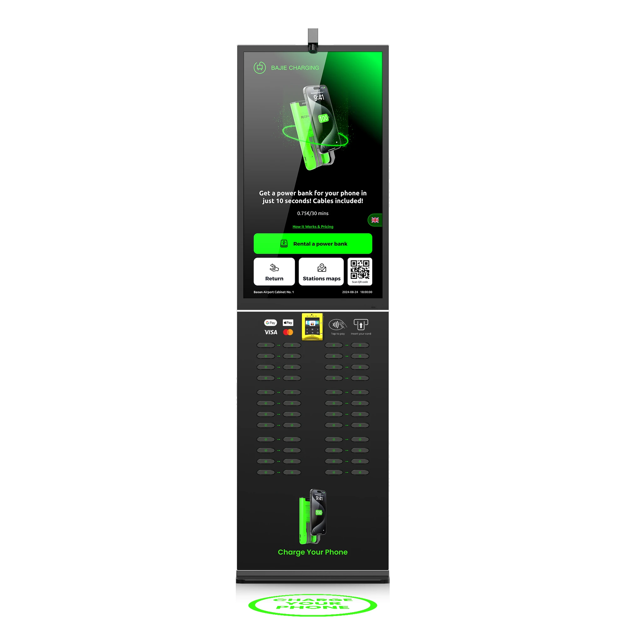 48-Slot Power Bank Kiosk (Touch Screen + POS)